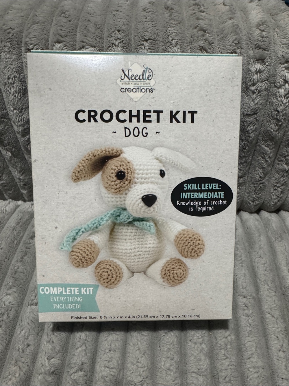 Crochet Kit - White & Tan Amigurumi Dog